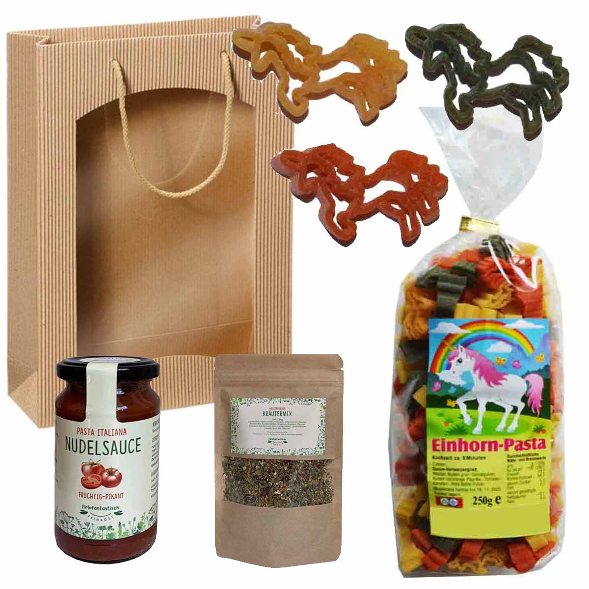 Feinkost-Set Einhorn mit Nudeln, Sauce, Kräutermix