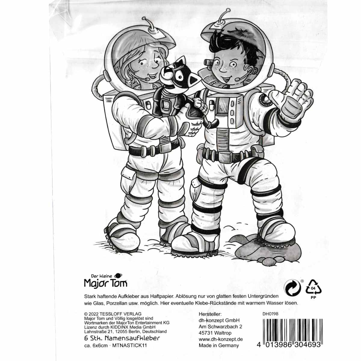 Astronaut Major Tom Aufkleber mit Namensfeld  6 Stück Gläsersticker