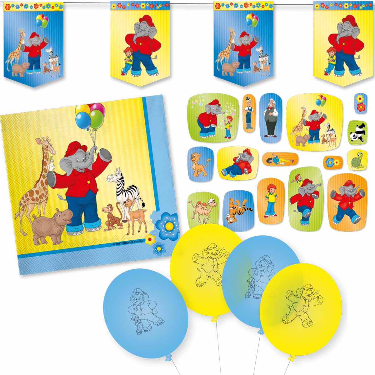 Benjamin Blümchen Dekoset Servietten, Wimpelkette, Konfetti und Ballons