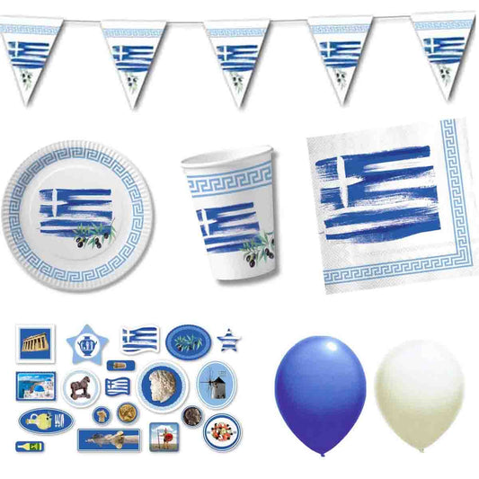 Griechenland-Deko für die Mottoparty in Blau und Weiß